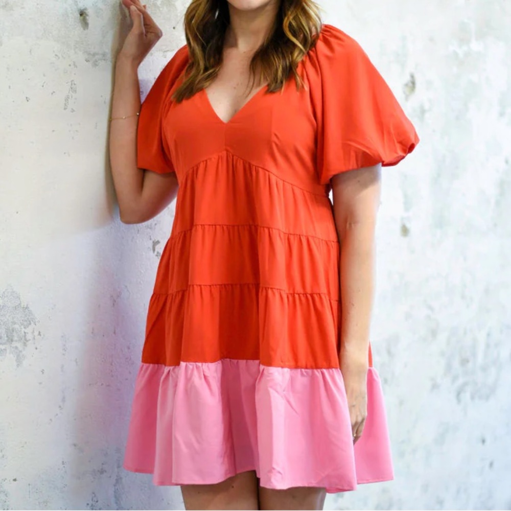Entro Boutique Red and Pink Babydoll Dress